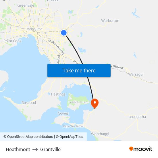 Heathmont to Grantville map