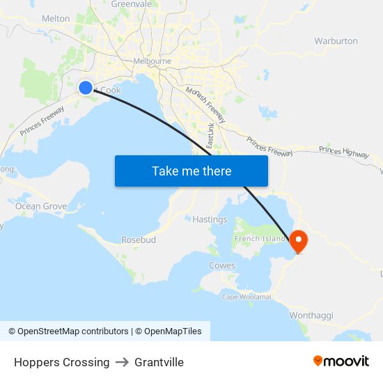 Hoppers Crossing to Grantville map