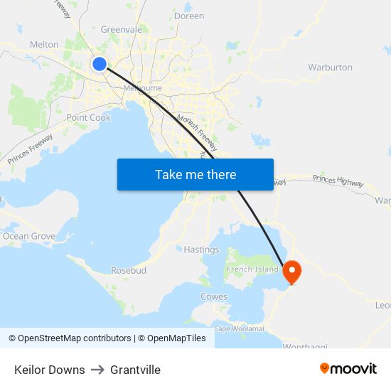 Keilor Downs to Grantville map