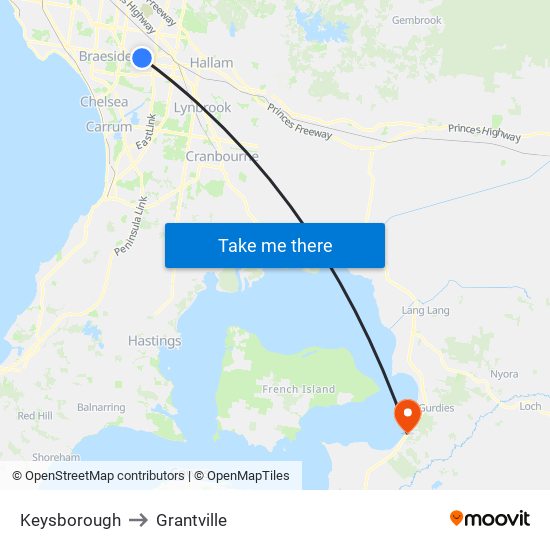 Keysborough to Grantville map