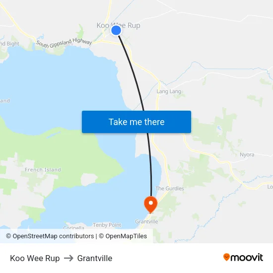 Koo Wee Rup to Grantville map