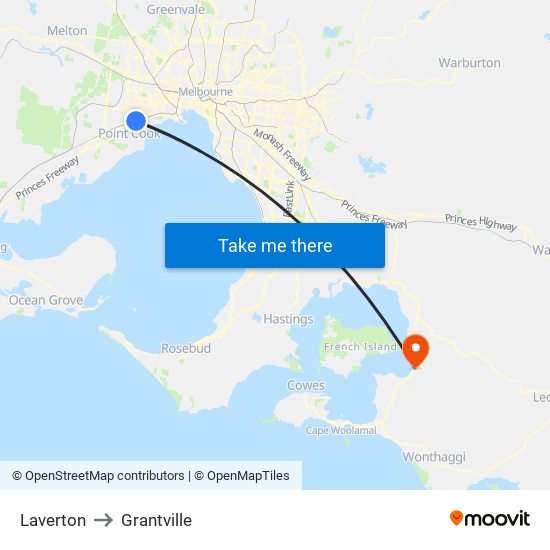 Laverton to Grantville map