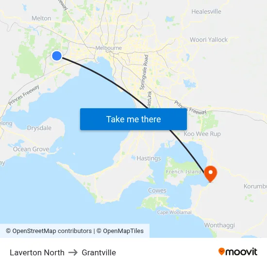 Laverton North to Grantville map