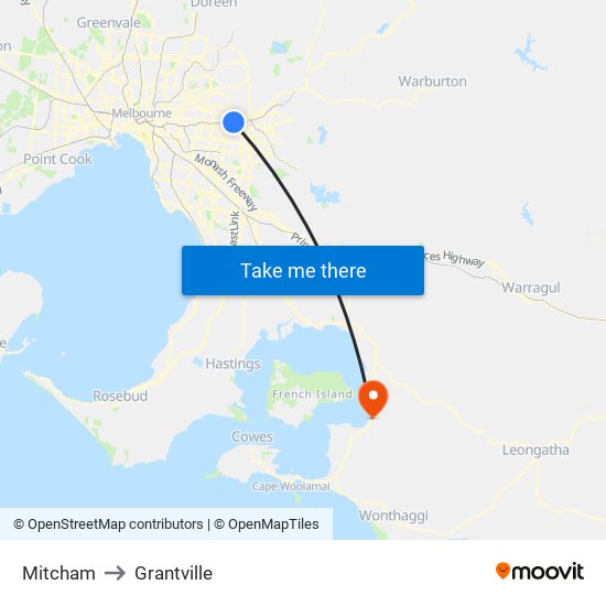 Mitcham to Grantville map