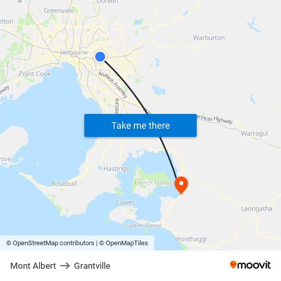 Mont Albert to Grantville map