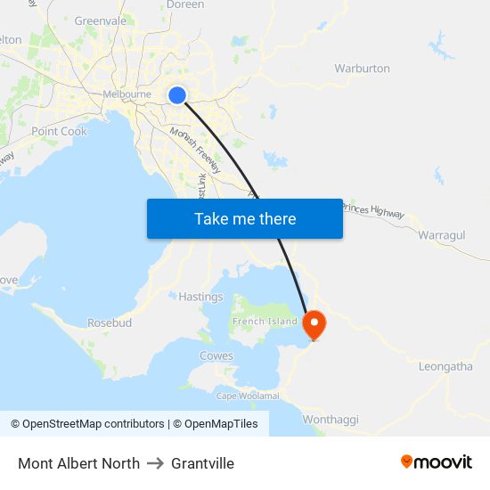 Mont Albert North to Grantville map