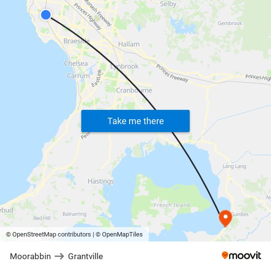 Moorabbin to Grantville map