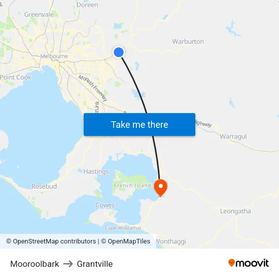 Mooroolbark to Grantville map