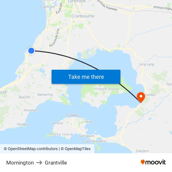 Mornington to Grantville map