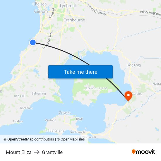 Mount Eliza to Grantville map