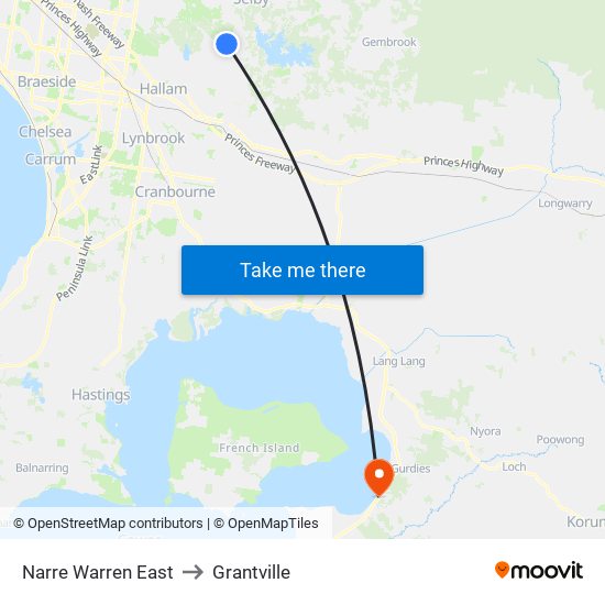 Narre Warren East to Grantville map