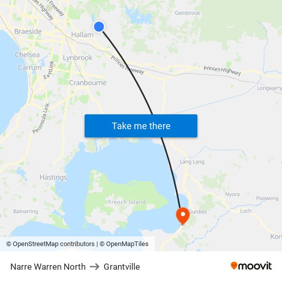 Narre Warren North to Grantville map