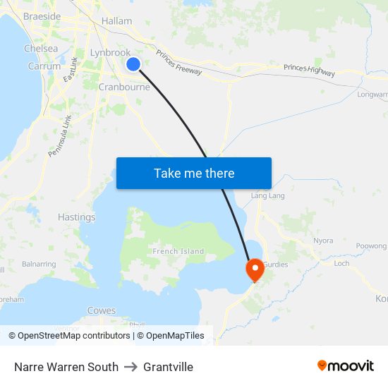 Narre Warren South to Grantville map
