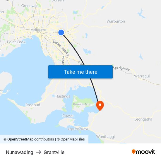 Nunawading to Grantville map