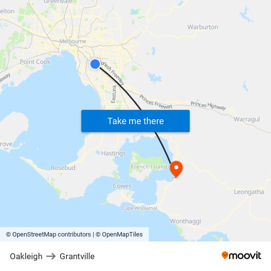 Oakleigh to Grantville map
