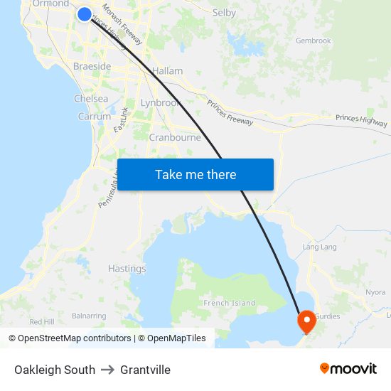 Oakleigh South to Grantville map