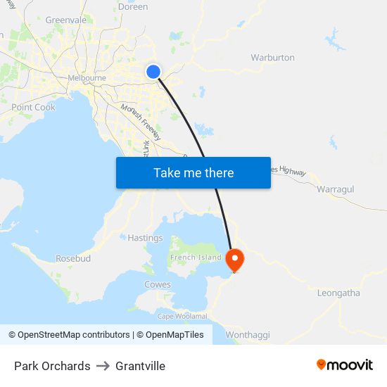 Park Orchards to Grantville map