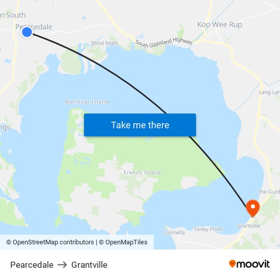 Pearcedale to Grantville map