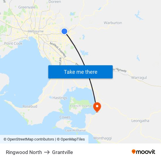Ringwood North to Grantville map
