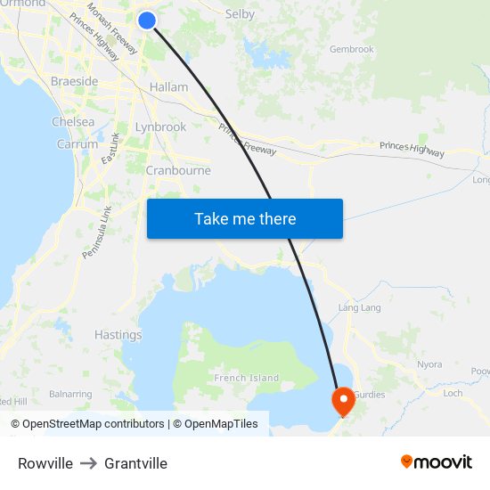 Rowville to Grantville map