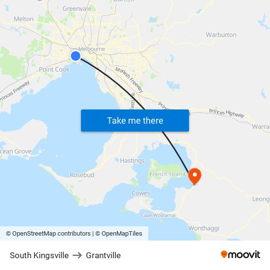 South Kingsville to Grantville map