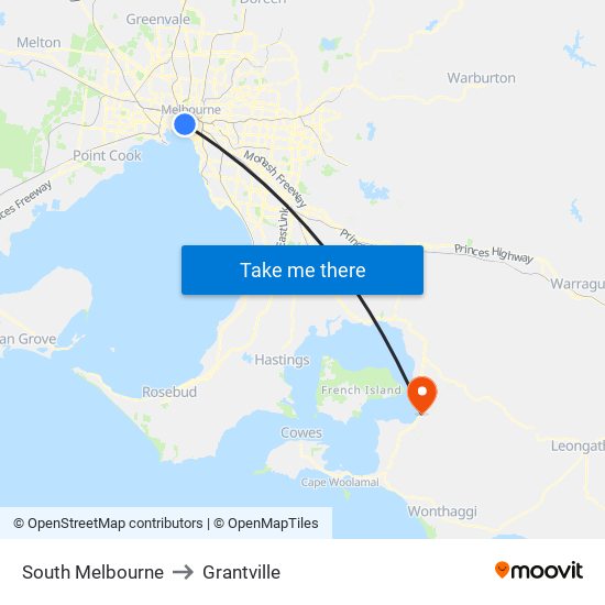 South Melbourne to Grantville map