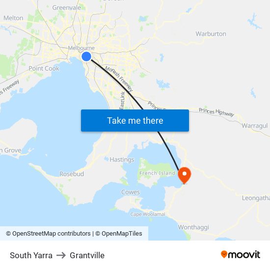 South Yarra to Grantville map