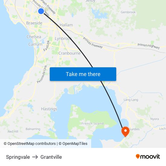 Springvale to Grantville map