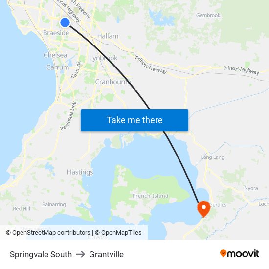 Springvale South to Grantville map