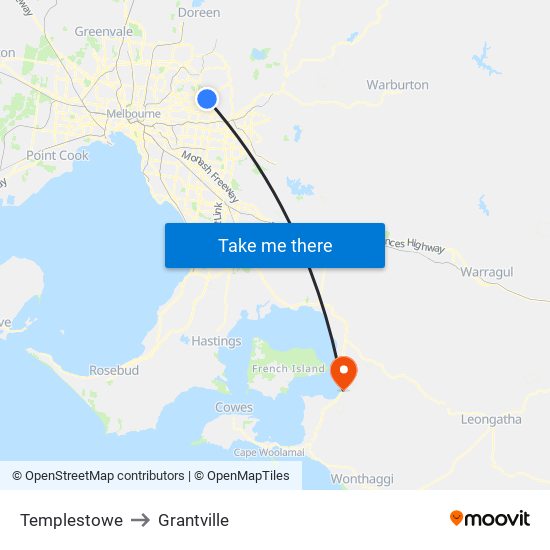 Templestowe to Grantville map