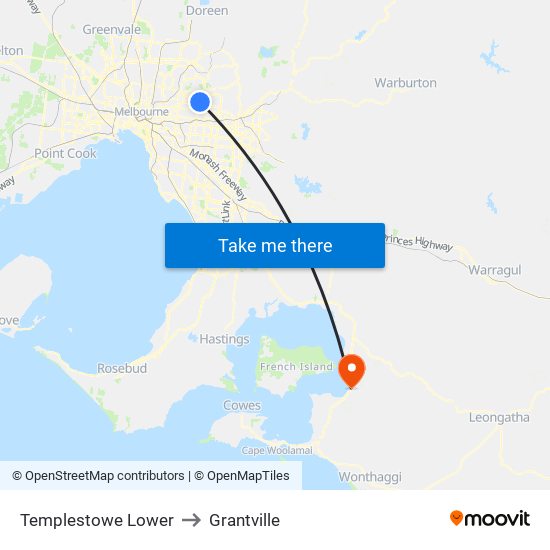 Templestowe Lower to Grantville map