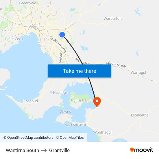 Wantirna South to Grantville map