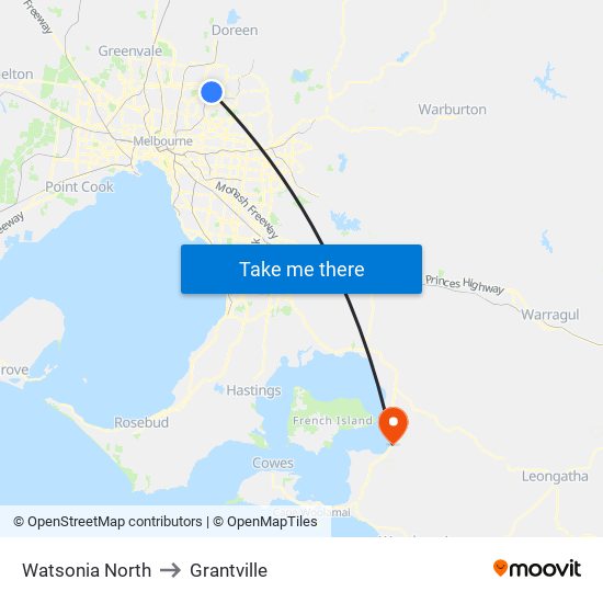 Watsonia North to Grantville map