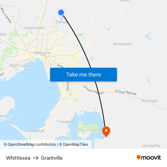 Whittlesea to Grantville map