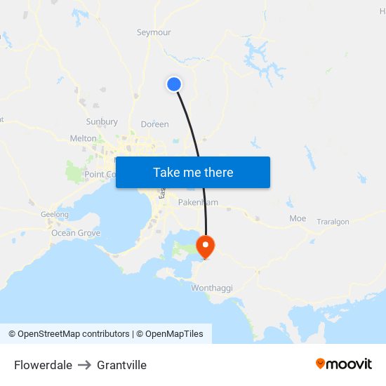 Flowerdale to Grantville map