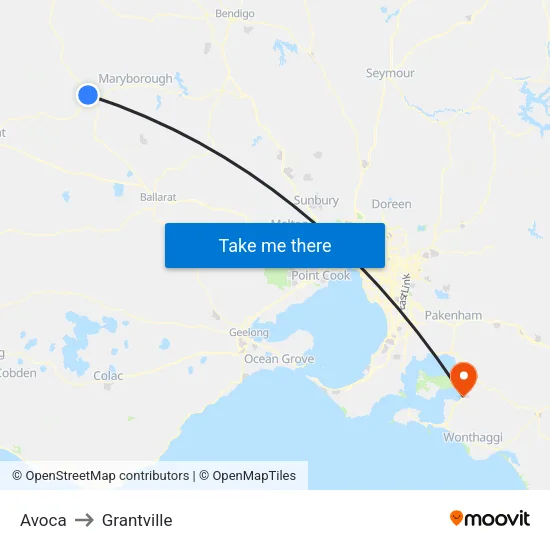Avoca to Grantville map