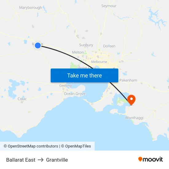 Ballarat East to Grantville map
