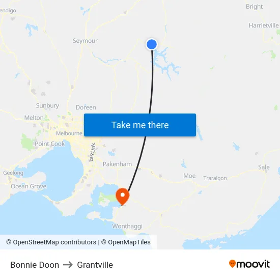 Bonnie Doon to Grantville map
