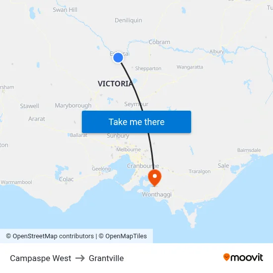 Campaspe West to Grantville map