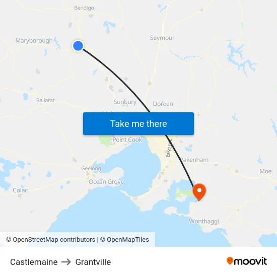 Castlemaine to Grantville map