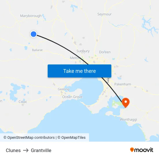 Clunes to Grantville map