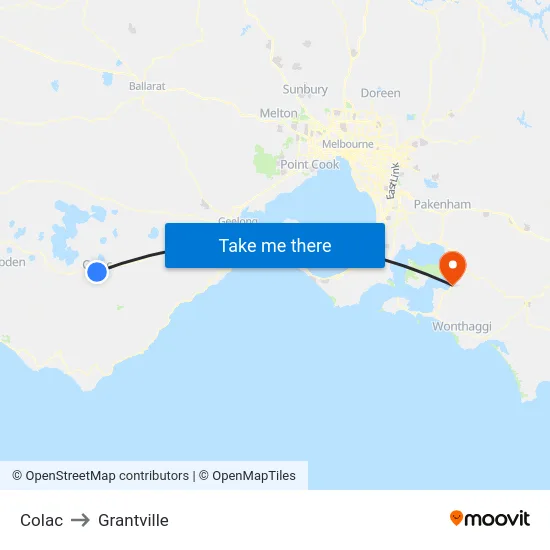 Colac to Grantville map