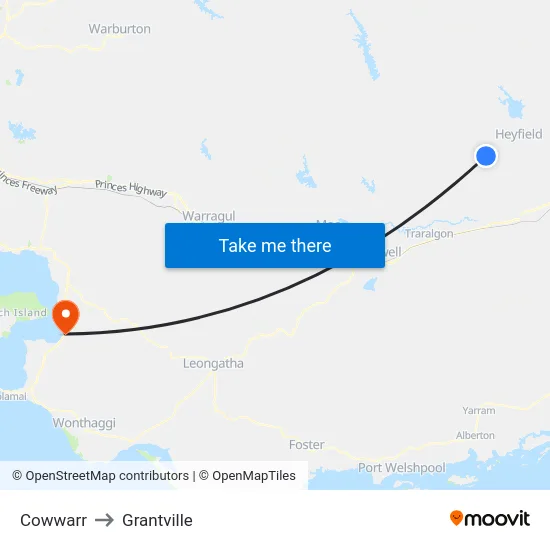 Cowwarr to Grantville map
