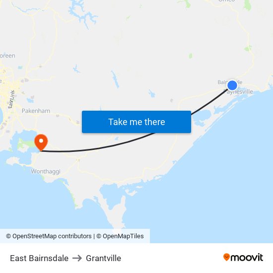 East Bairnsdale to Grantville map