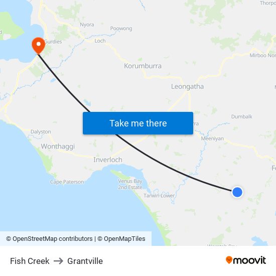 Fish Creek to Grantville map