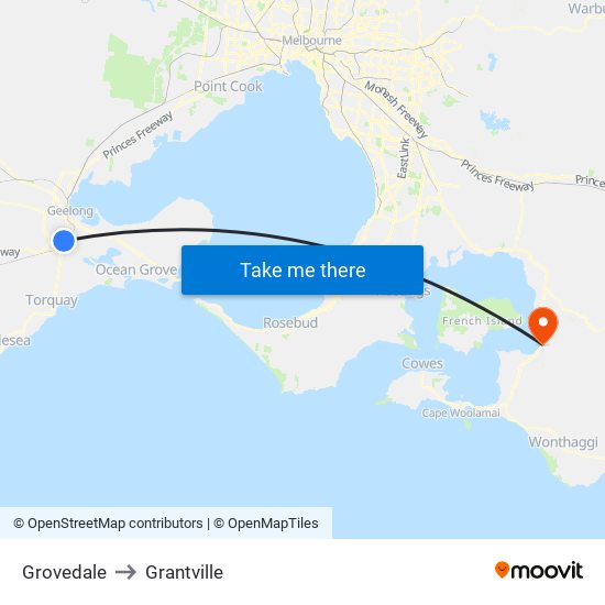 Grovedale to Grantville map