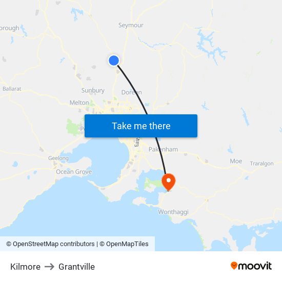 Kilmore to Grantville map