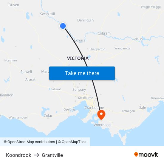 Koondrook to Grantville map