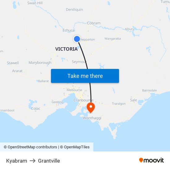 Kyabram to Grantville map