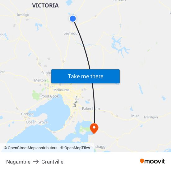 Nagambie to Grantville map